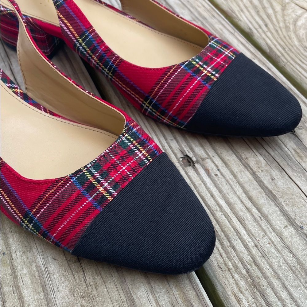 LIKE NEW: J.Crew Tartan Low-Heel Slingback Shoes Size 7.5 - Picture 7 of 13
